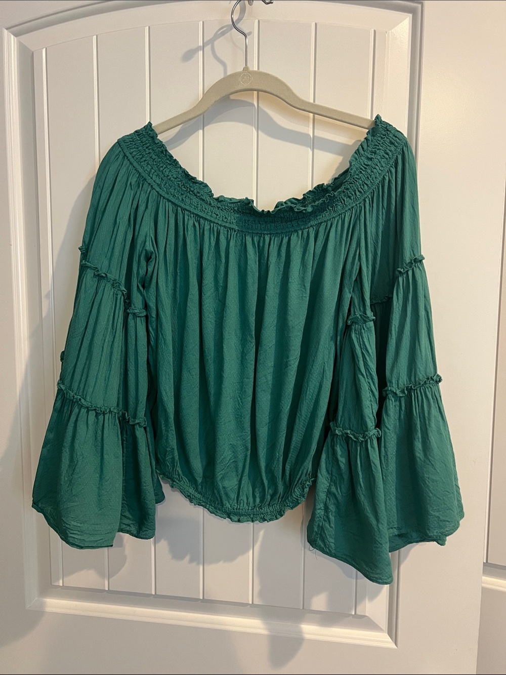 Free People Teal Off-Shoulder Bell Sleeve Tunic